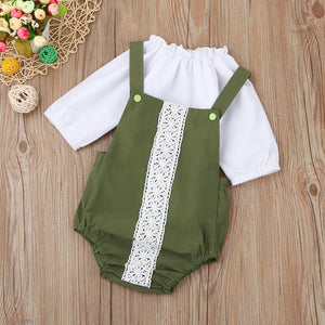 Newborn Baby clothes Girls romper Long Sleeve Solid Tops + Lace Romper Set Suit Infant Outfits drop shipping