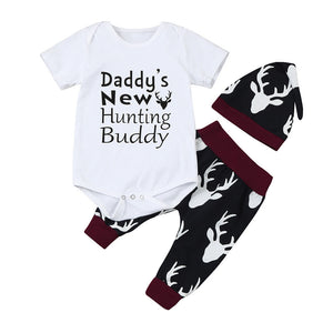 2017 Cute Newborn Baby Girl Boy Clothes Deer Tops T-shirt Long Sleeve + Pants Casual Hat Cap 3pcs Outfits Set Autumn