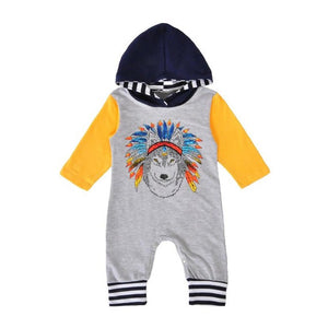 2017 Fashion Spring Autumn Newborn Baby Boys Girls Indian Wolf Hoodie Romper Jumpsuit Outfits Clothes kids children clothing