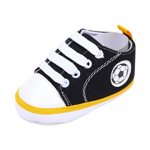 Infant Toddler Kids Canvas Sneakers Baby Boys Girls Anti-slip Soft Sole Crib Shoes Newborn Soccer Print Baby Prewalker 5 Colors