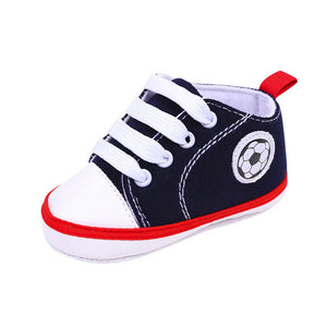 Infant Toddler Kids Canvas Sneakers Baby Boys Girls Anti-slip Soft Sole Crib Shoes Newborn Soccer Print Baby Prewalker 5 Colors