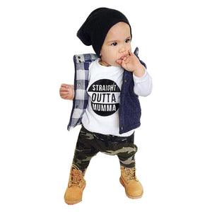 Newborn Infant Baby kids Boy 2017 Letter T shirt Tops Camouflage Pants Outfits Clothes Set boys clothing Roupas infantis menino