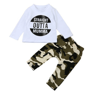 Newborn Infant Baby kids Boy 2017 Letter T shirt Tops Camouflage Pants Outfits Clothes Set boys clothing Roupas infantis menino