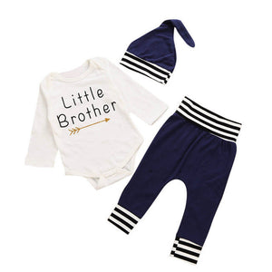 3PCS 2017 Autumn Spring Newborn Baby Boys Girls Long Sleeve Letter Tops Romper+striped Pants Hat Outfits Set Christmas Clothes