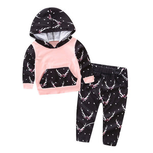 2017 Cute Toddler Infant Baby Girl Autumn Winter Floral Splice Hoodie Tops+Pants Outfits Baby Clothes Sets Hooded Clothing Sets