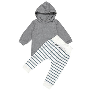 2017 Unisex Kids Clothing Suits Newborn Baby Boy Girl Hooded Coat Tops+Striped Pants Legging Outfits Clothes Set