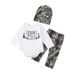 Girls clothes set 2017 Autumn Kids Infant Baby Boy Long Sleeve Letter Romper +Pants +Cap Outfits Clothes Set