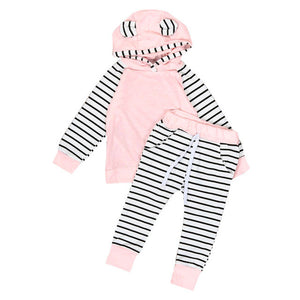 2Pcs/Set Adorable Autumn Newborn Baby Girls boys clothes set Hooded Infant Warm Jacket + Striped Pants 2PCS baby Clothes suit