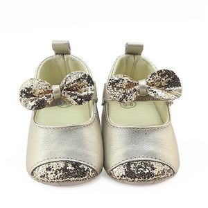 Casual Baby Girls Bow Leather Soft Soled Non-slip Footwear Crib Soft Bottom Anti-slip Bow Frist Walkers Sequined princess Shoes