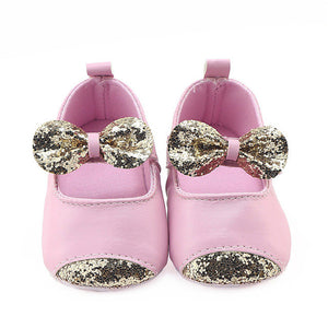 Casual Baby Girls Bow Leather Soft Soled Non-slip Footwear Crib Soft Bottom Anti-slip Bow Frist Walkers Sequined princess Shoes