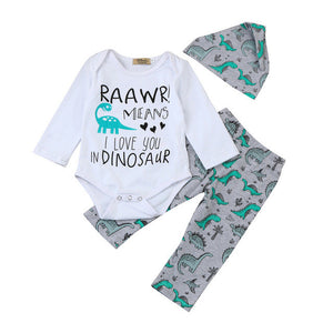 Cute Newborn Infant Baby Boy Girl Raawr mean I love you in dinosaur Letter Print infantil Romper Tops+Dinosaur Pants Outfits Set