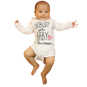 Nobody put baby in the conner Letter Print Baby One-pieces New Born Girls& Girls Clothes Long Sleeve O-Neck 6-24M Baby Rompers