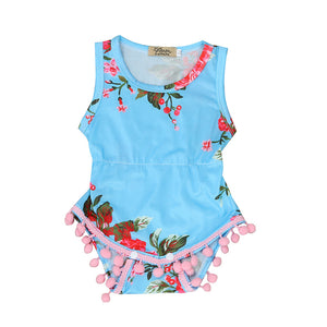 2017 New Floral Pattern Infantil Baby Girl Romper Para Bebe Tassel Ball Rompers One Piece Newborn Baby Clothes Suit Bebe