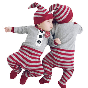 Christmas Newborn Baby Girls Boys Rompers Jumpsuit+Hat 2Pcs Set Outfit Clothes