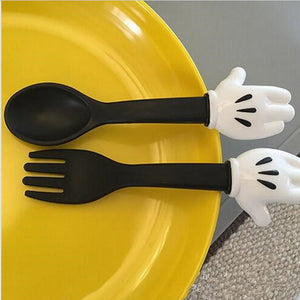 Baby Feeding Fork and Spoon Cartoon Lovely Palm Baby Flatware Feeding Spoon Kids Learning Eat